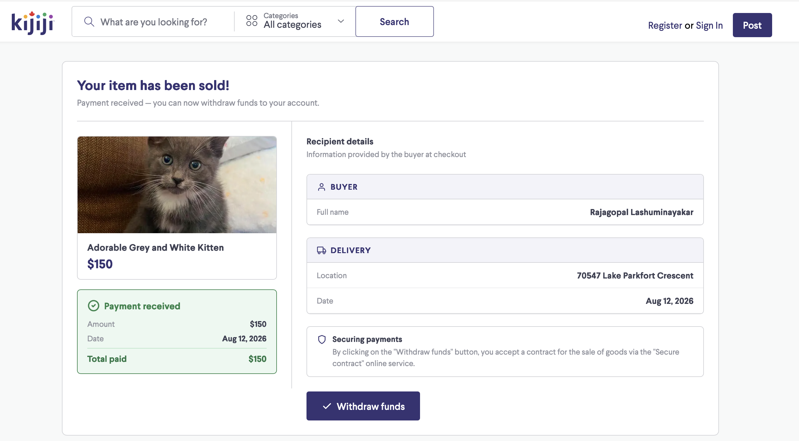 Screenshot of the fake page from the scam email